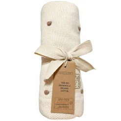 Babydecke Knots in Strickoptik aus 100% Organic Cotton 80 x 100 cm - Creme / Knots Light Brown