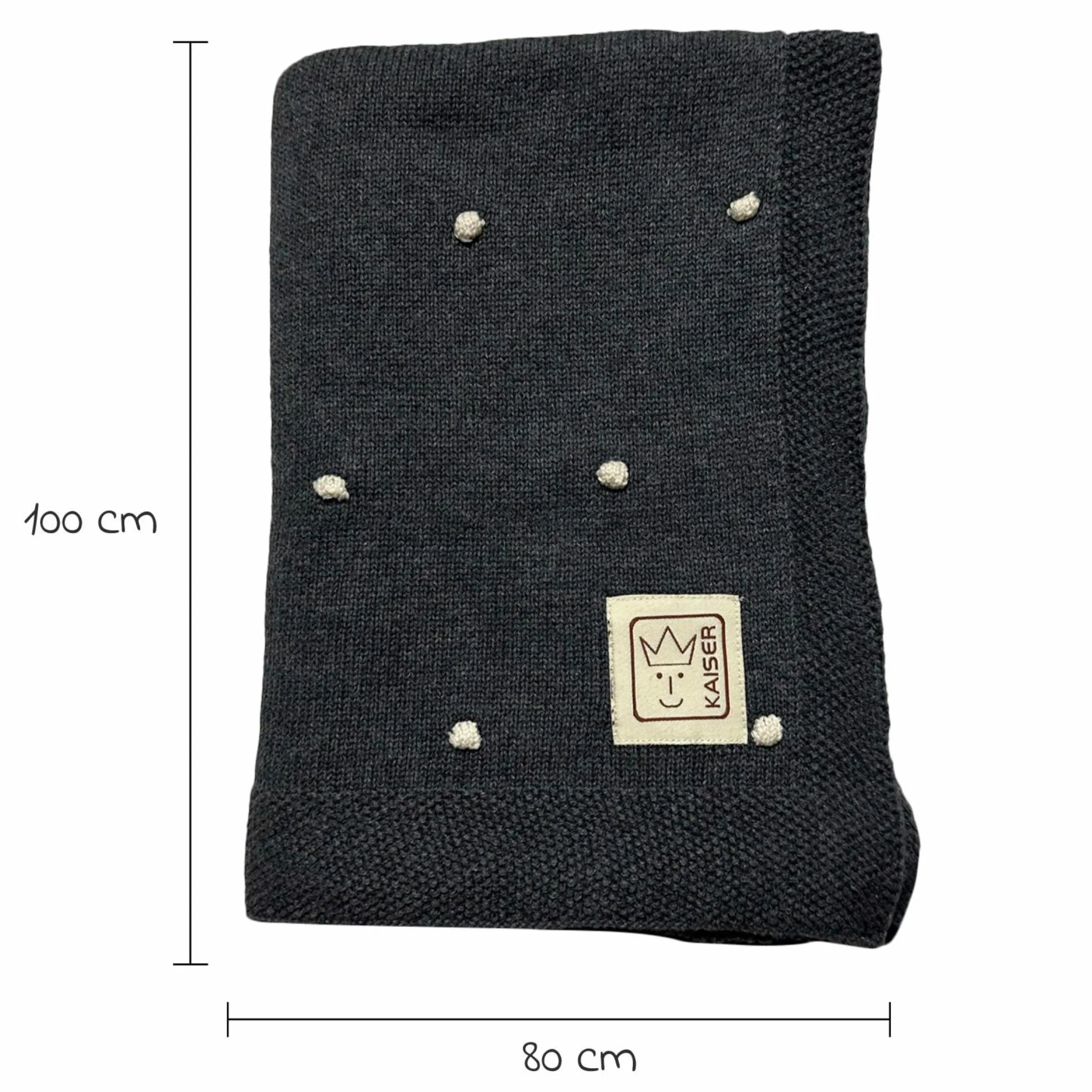 Babydecke Knots in Strickoptik aus 100% Organic Cotton 80 x 100 cm - Dark Grey Melange / Knots Natural
