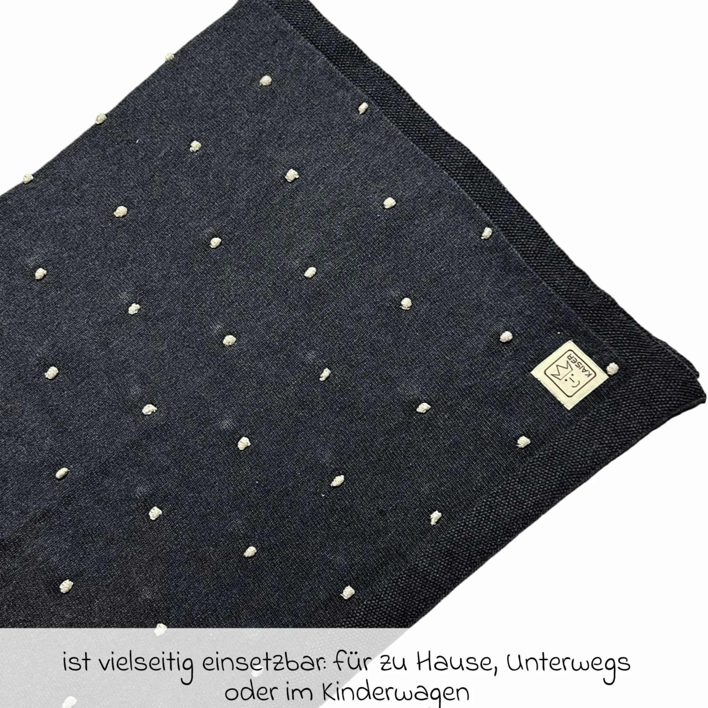 Babydecke Knots in Strickoptik aus 100% Organic Cotton 80 x 100 cm - Dark Grey Melange / Knots Natural