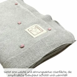 Babydecke Knots in Strickoptik aus 100% Organic Cotton 80 x 100 cm - Light Grey / Knots Rosa