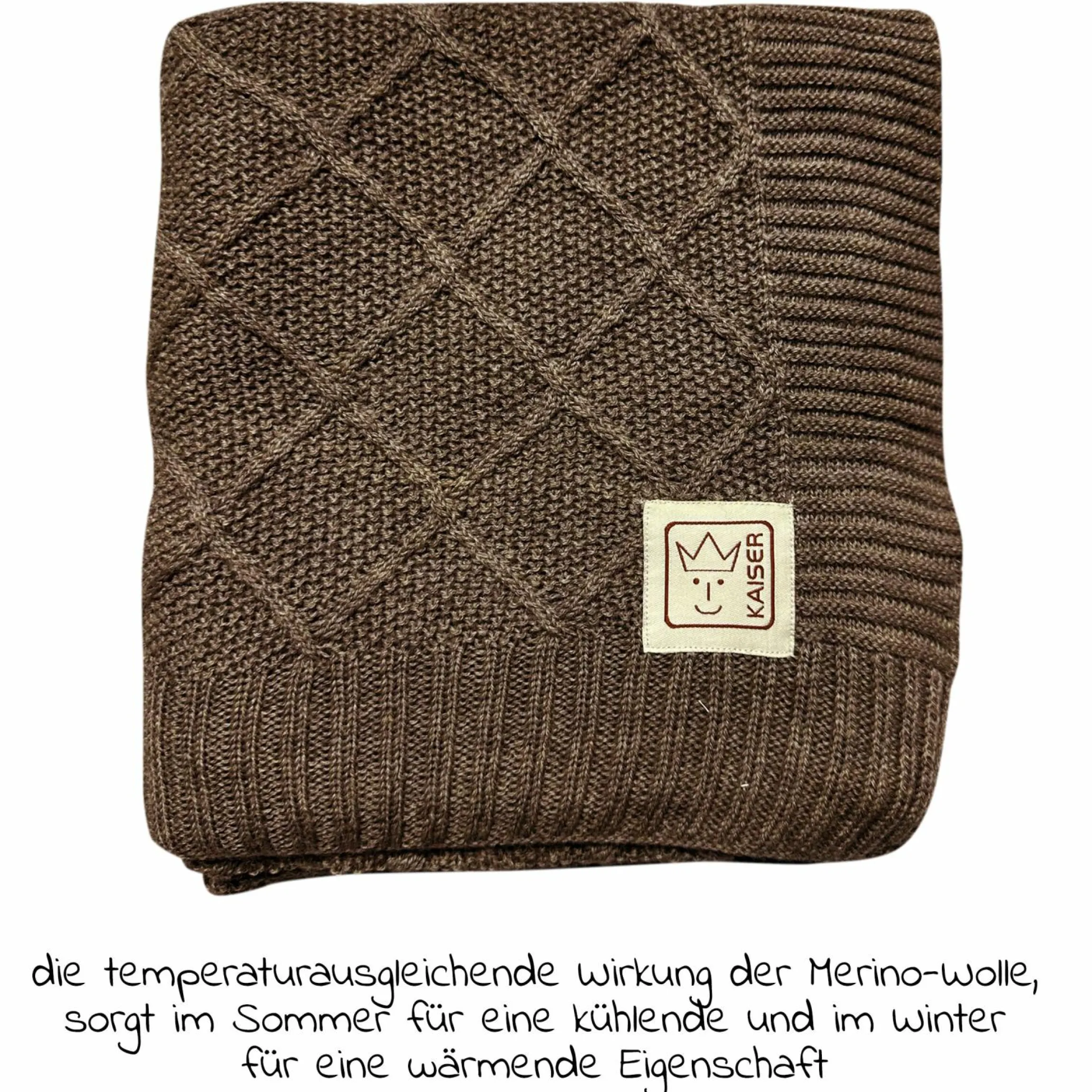 Babydecke Wool in Strickoptik aus 100% Merino Wolle 80 x 100 cm - Latte´