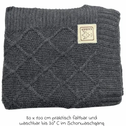 Babydecke Wool in Strickoptik aus 100% Merino Wolle 80 x 100 cm - Graphite