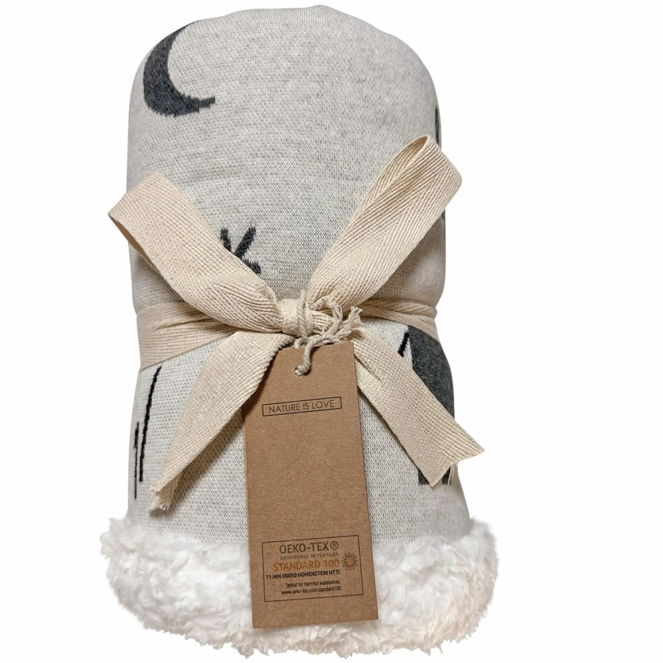 Babydecke Zoo Winter in Strickoptik mit kuschelweichem Teddyfleece 80 x 100 cm - Multi Colors