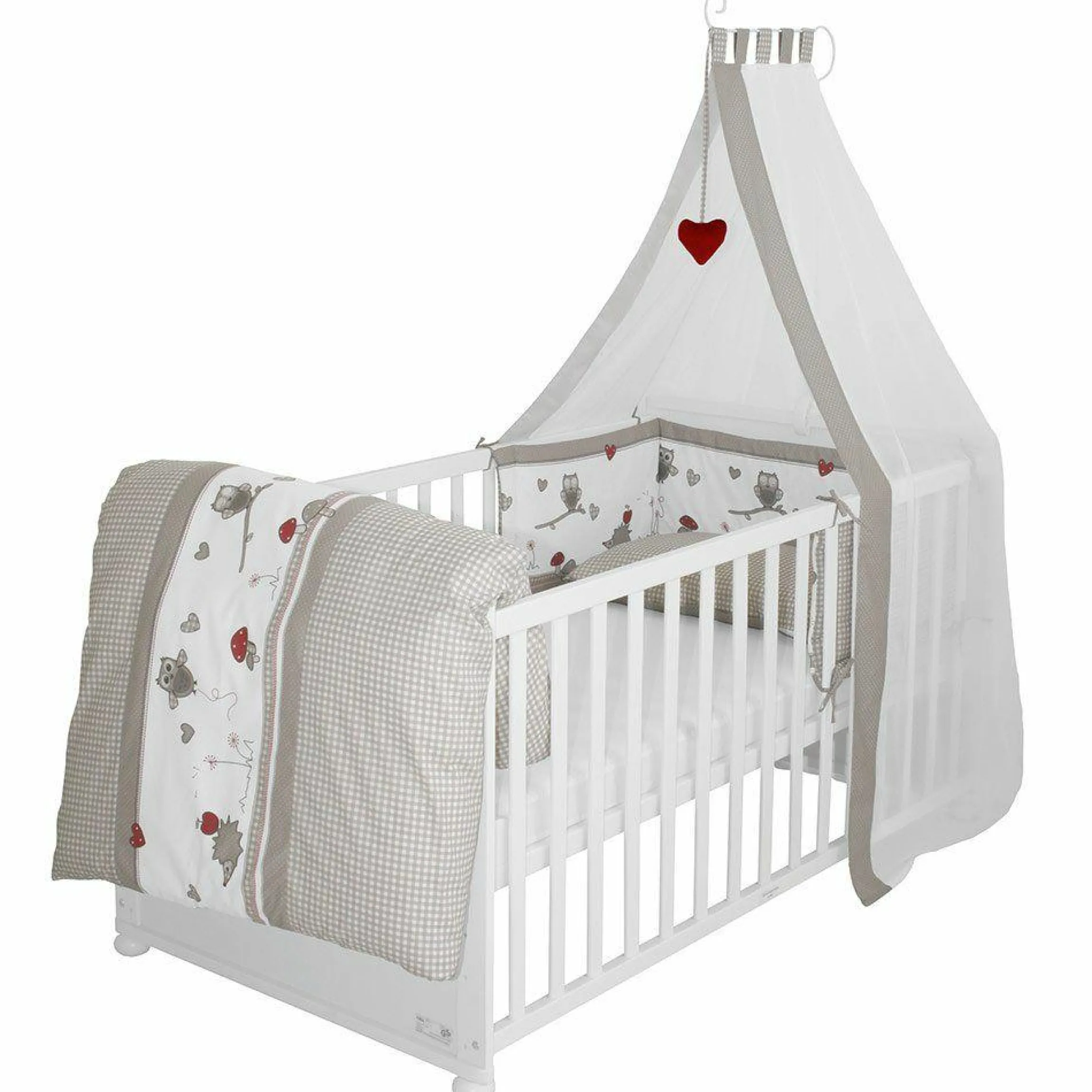 Baby-Komplett-Bett-Set Lukas inkl. Bettwäsche, Himmel, Himmelstange, Nestchen & Matratze Weiß 70 x 140 cm - Adam & Eule