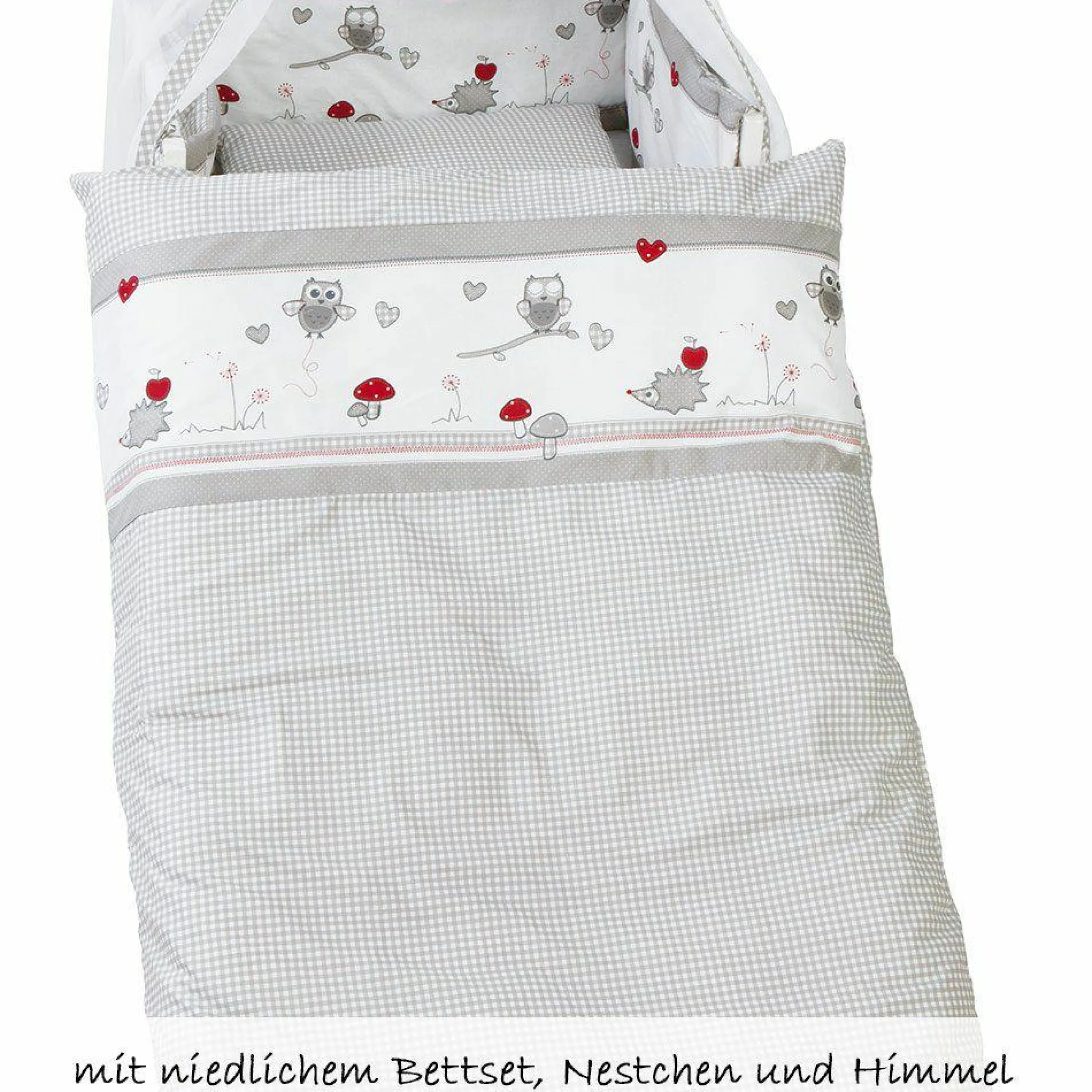 Baby-Komplett-Bett-Set Lukas inkl. Bettwäsche, Himmel, Himmelstange, Nestchen & Matratze Weiß 70 x 140 cm - Adam & Eule