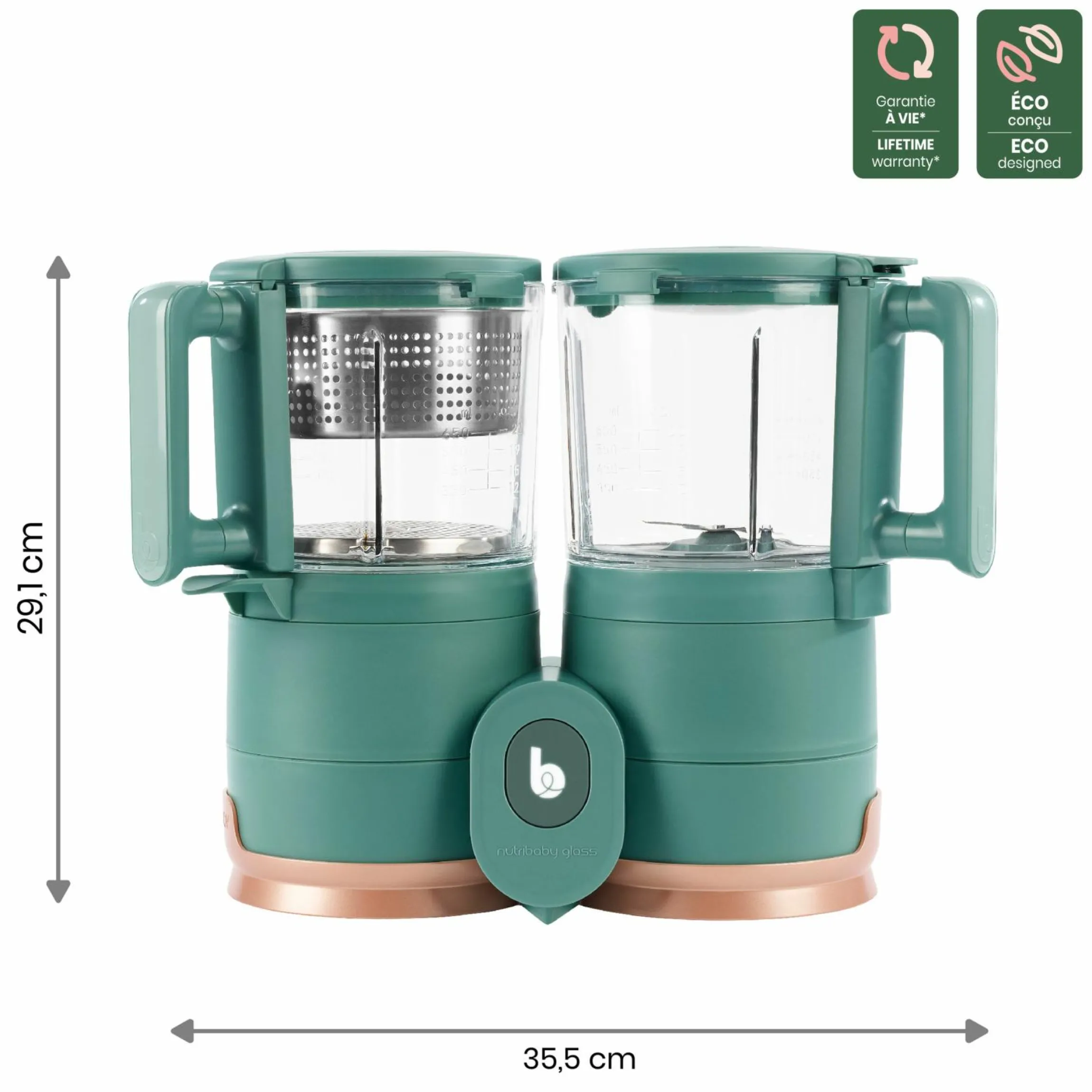 Babynahrungszubereiter Nutribaby Glas - schonendes Dampfgaren, Mixen, Sterilisieren, Aufwärmen & Auftauen - Green Forest
