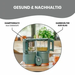 Babynahrungszubereiter Nutribaby Glas - schonendes Dampfgaren, Mixen, Sterilisieren, Aufwärmen & Auftauen - Green Forest