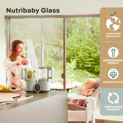 Babynahrungszubereiter Nutribaby Glass - schonendes Dampfgaren, Mixen, Sterilisieren, Aufwärmen & Auftauen - Green Celadon