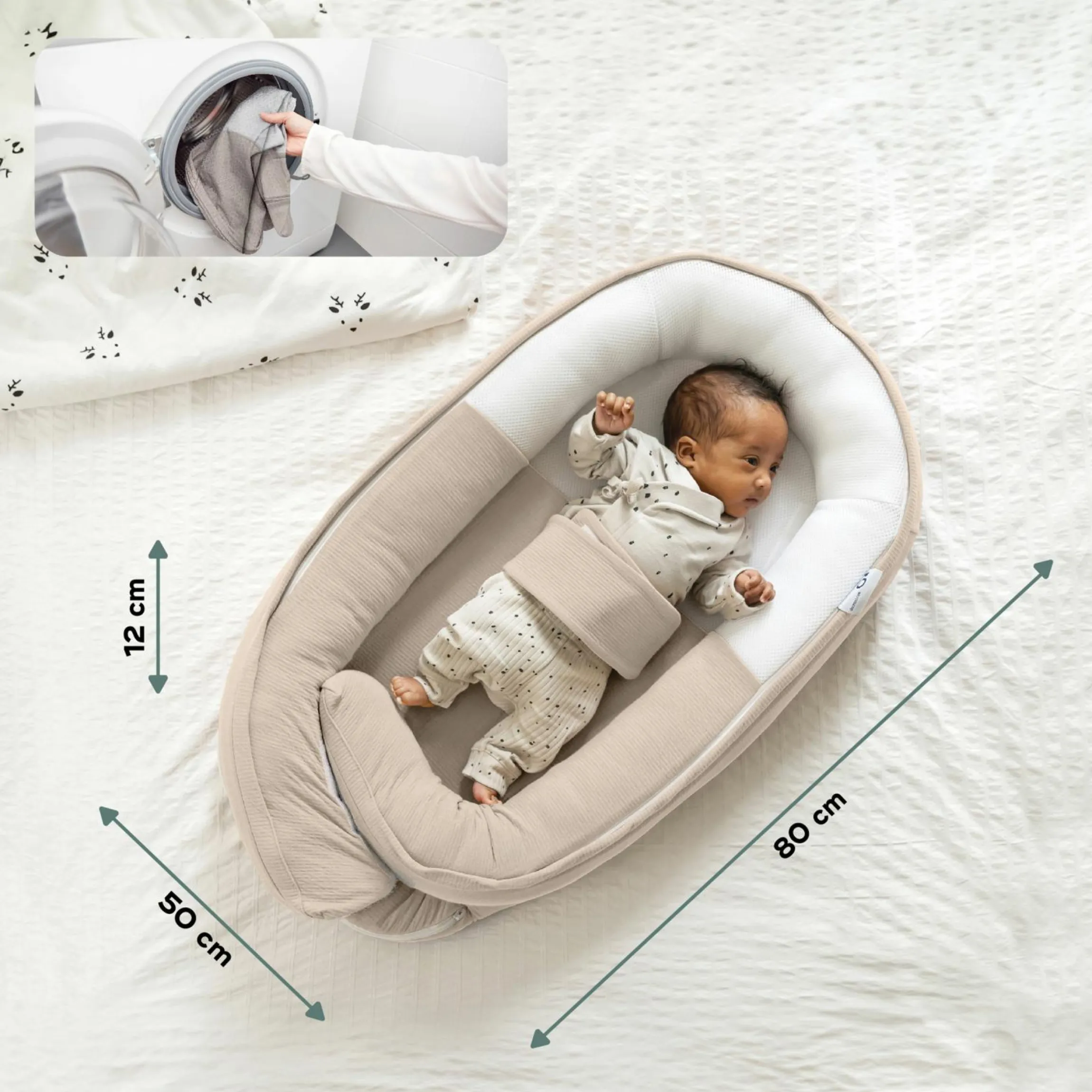 Babynest Cocoon mit Bauchgurt - Tetra Sand