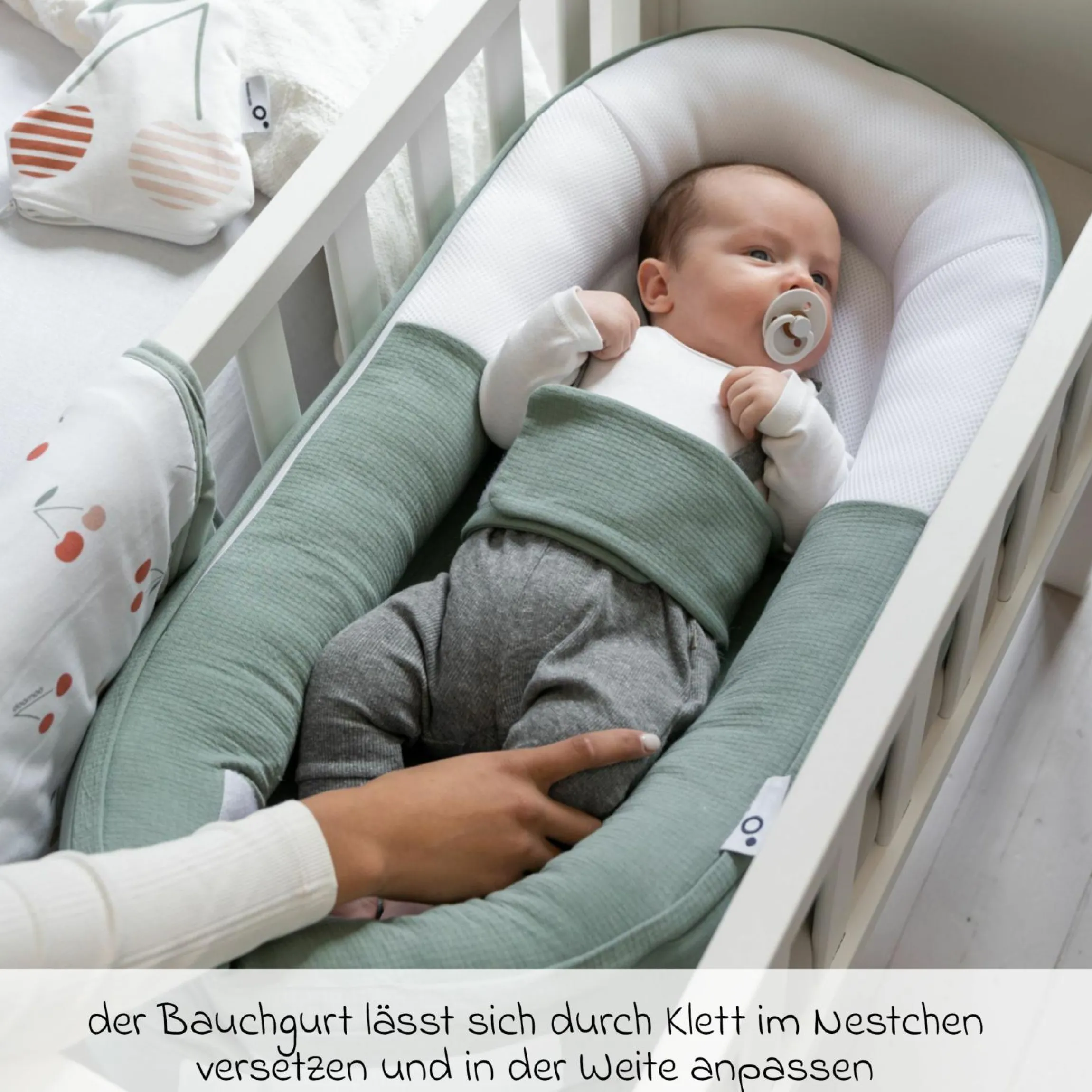 Babynest Cocoon mit Bauchgurt - Tetra Green