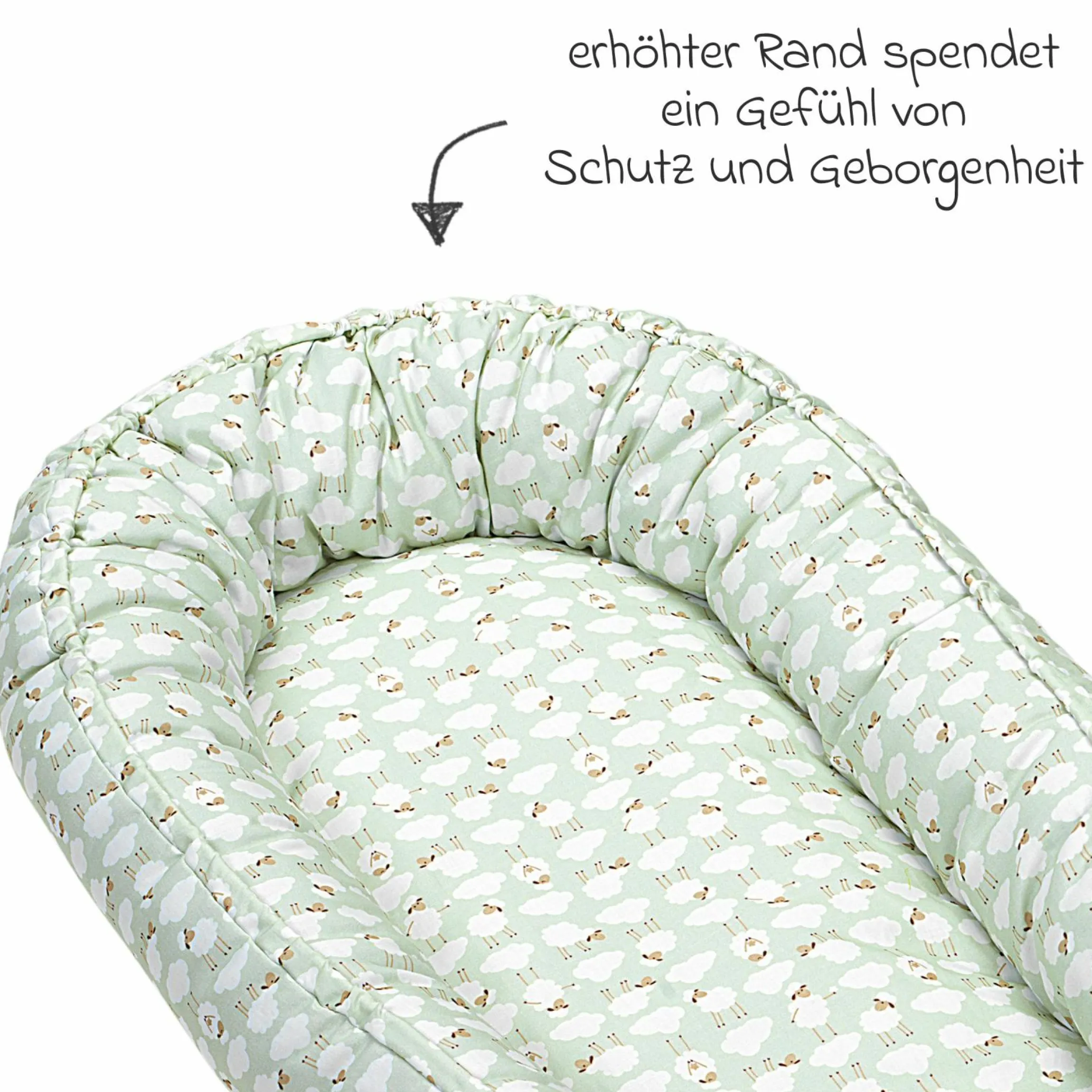BabyNest das Original idealer Schlafplatz für zuhause und unterwegs - Sheep - Matcha - Kollektion 2024