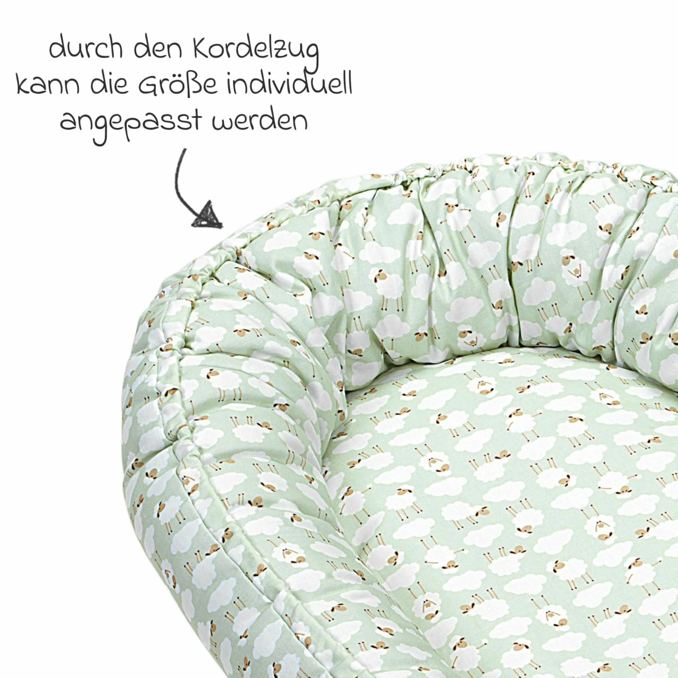 BabyNest das Original idealer Schlafplatz für zuhause und unterwegs - Sheep - Matcha - Kollektion 2024