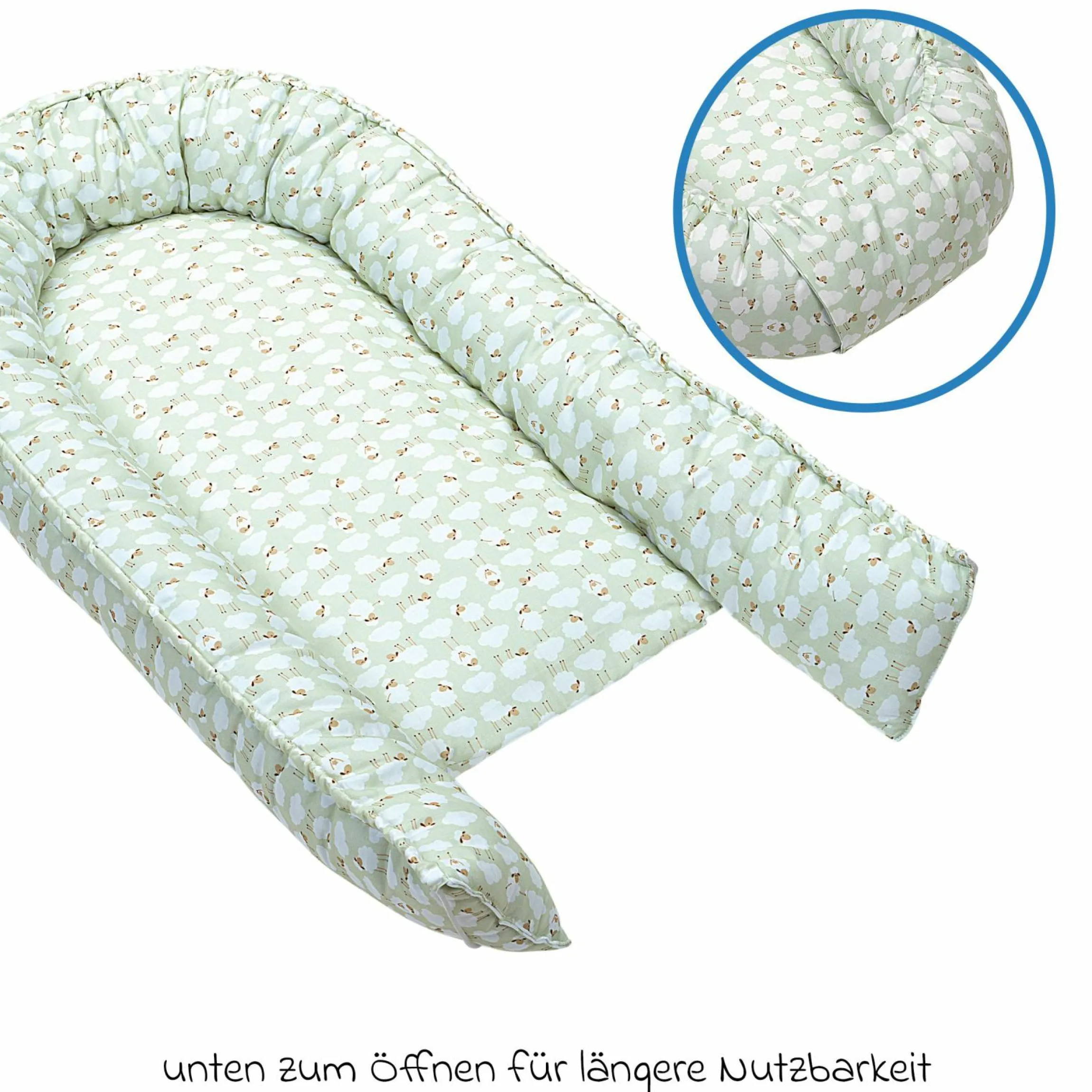 BabyNest das Original idealer Schlafplatz für zuhause und unterwegs - Sheep - Matcha - Kollektion 2024