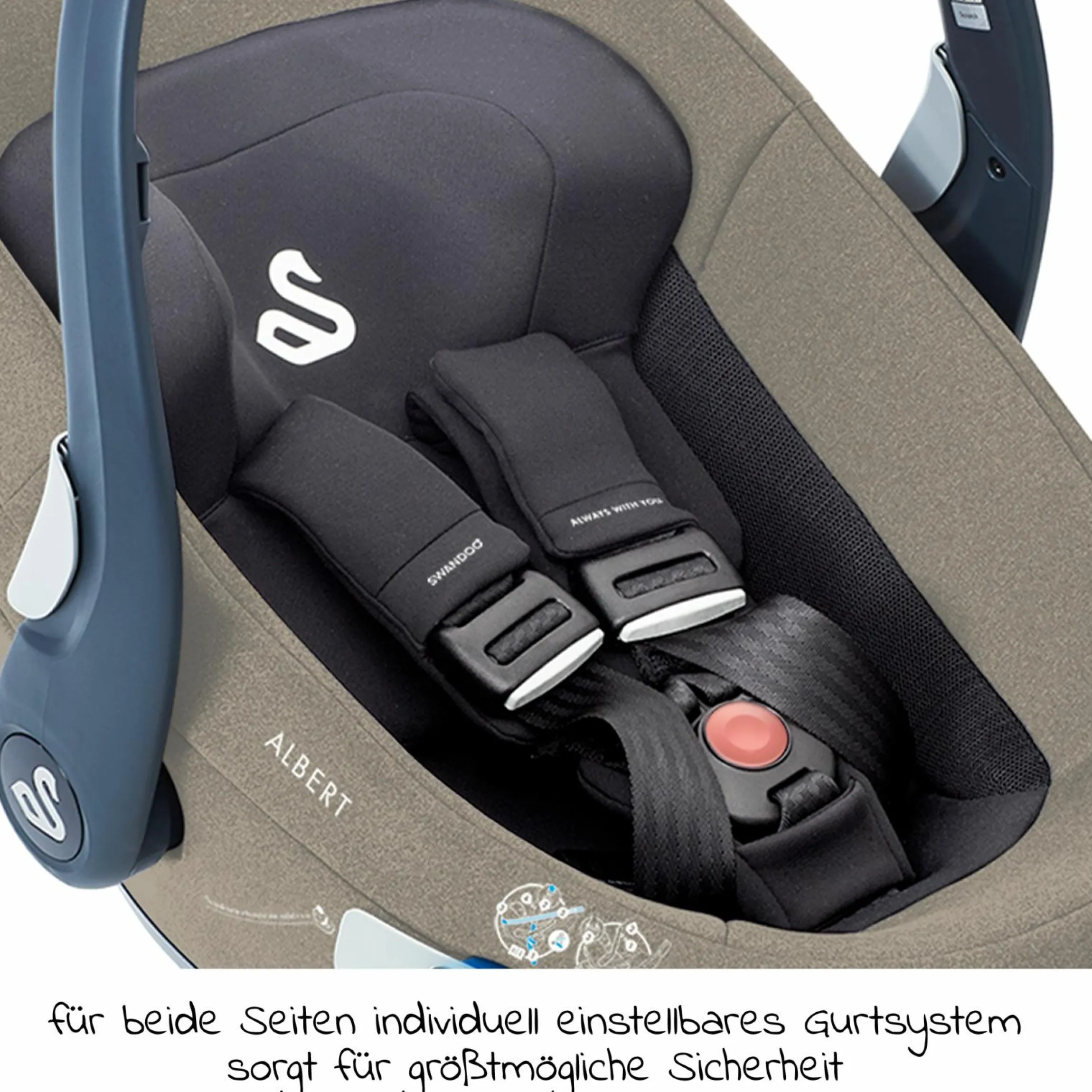 Babyschale Albert i-Size 1.2 ab Geburt - 18 Monate (40 cm - 85 cm, bis 13 kg) inkl. Neugeboreneneinlage, Sonnenverdeck & verstellbare Kopfstütze - Alfala