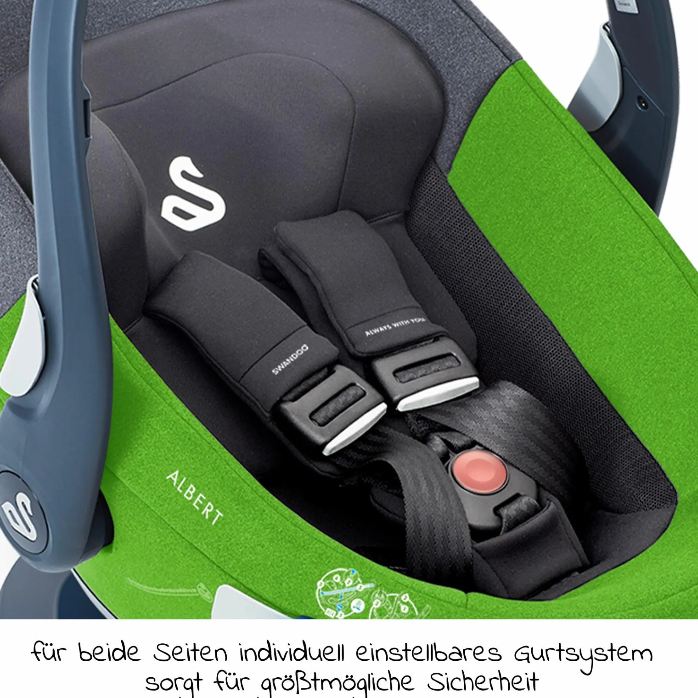 Babyschale Albert i-Size 1.2 ab Geburt - 18 Monate (40 cm - 85 cm, bis 13 kg) inkl. Neugeboreneneinlage, Sonnenverdeck & verstellbare Kopfstütze - Lime Sesame Grey
