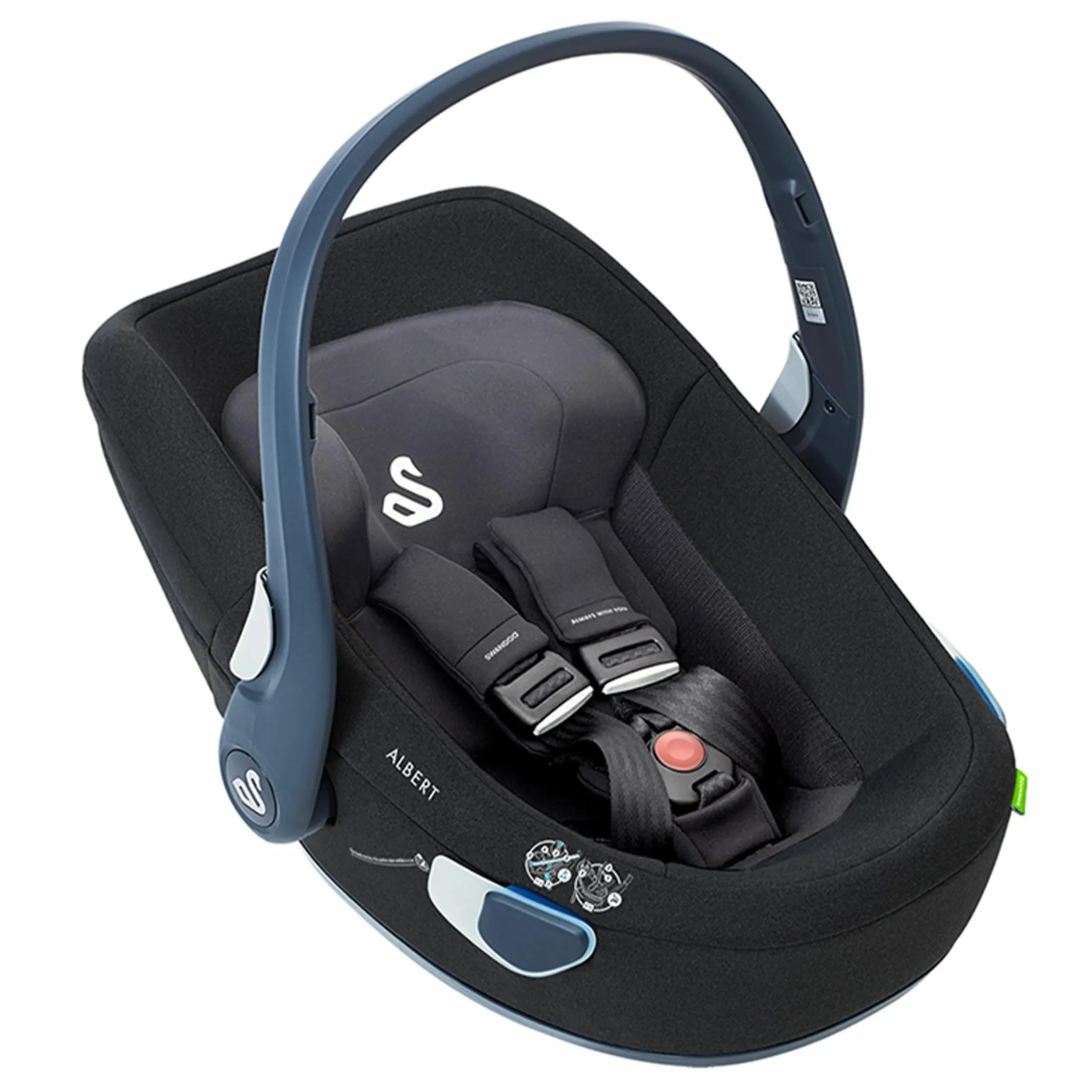 Babyschale Albert i-Size 1.2 ab Geburt - 18 Monate (40 cm - 85 cm, bis 13 kg) inkl. Neugeboreneneinlage, Sonnenverdeck & verstellbare Kopfstütze - Chia Black
