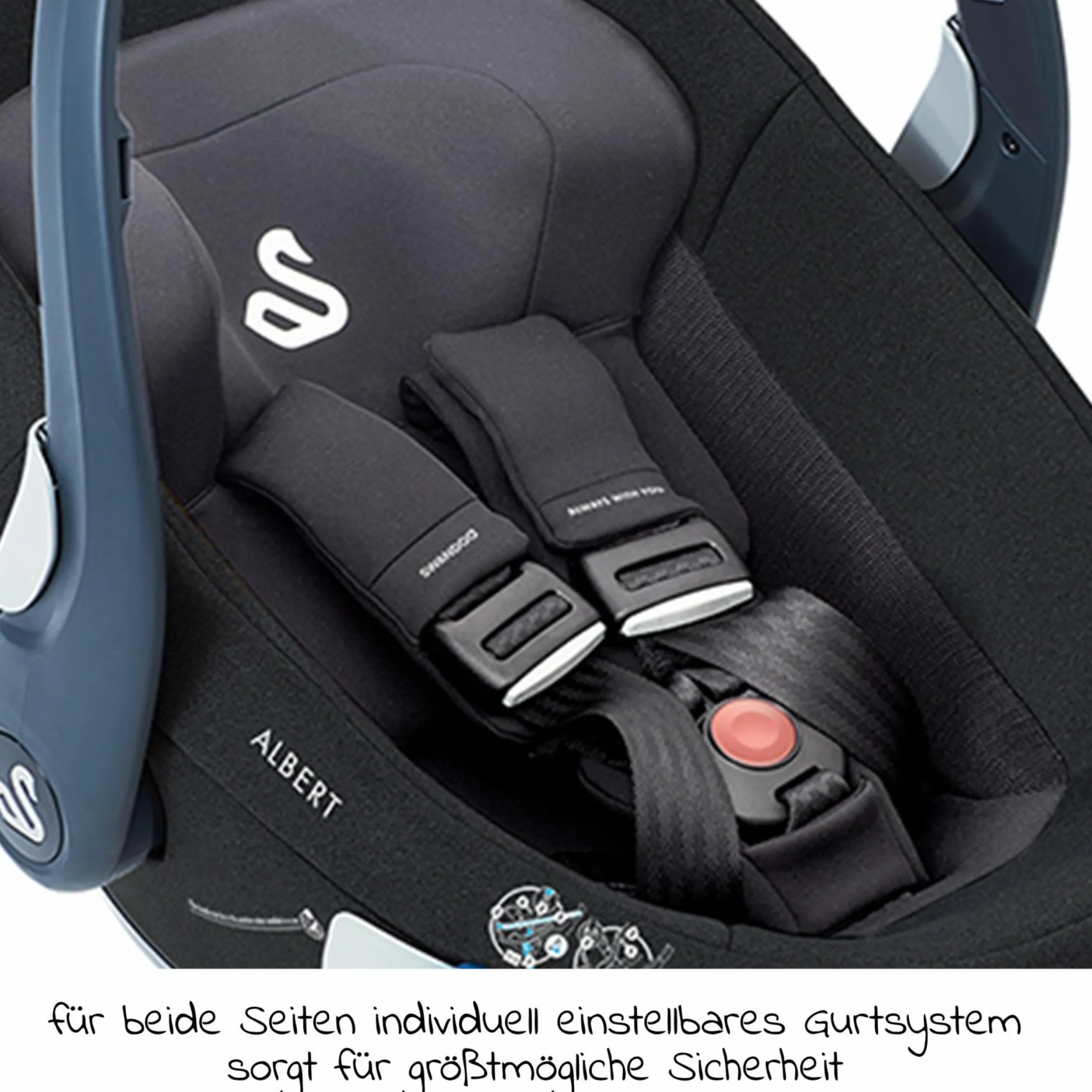 Babyschale Albert i-Size 1.2 ab Geburt - 18 Monate (40 cm - 85 cm, bis 13 kg) inkl. Neugeboreneneinlage, Sonnenverdeck & verstellbare Kopfstütze - Chia Black