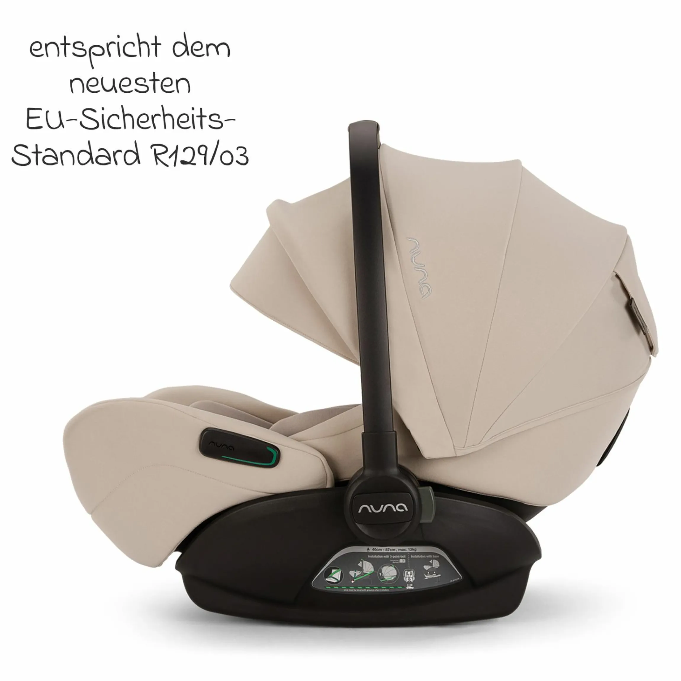 Babyschale ARRA flex i-Size inkl. Base Curv ab Geburt bis 13 kg (40 cm - 87 cm) Liegeposition 157° , Sitzverkleinerer, Sonnenverdeck, Polsterschutz, Spieltier - Biscotti