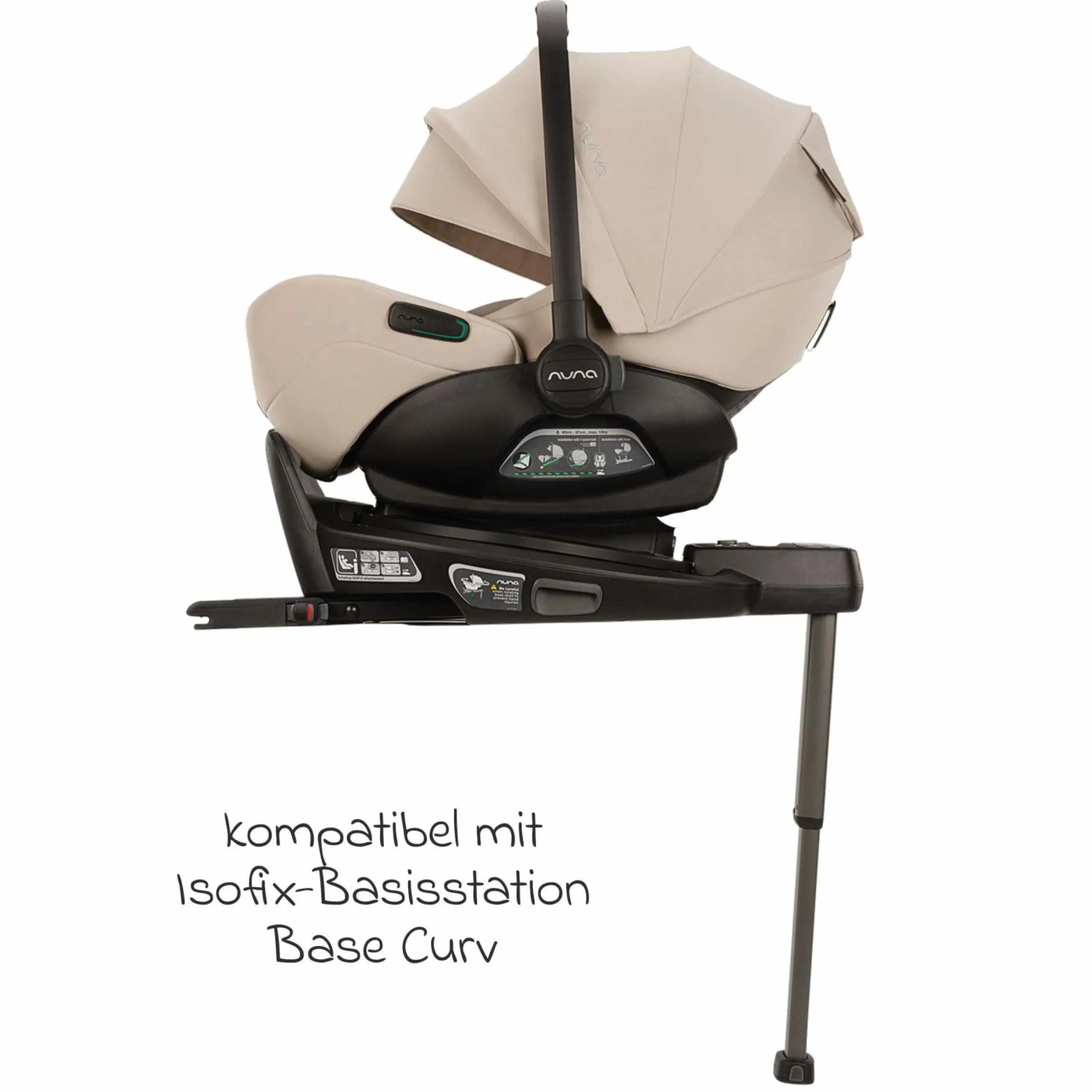 Babyschale ARRA flex i-Size inkl. Base Curv ab Geburt bis 13 kg (40 cm - 87 cm) Liegeposition 157° , Sitzverkleinerer, Sonnenverdeck, Polsterschutz, Spieltier - Biscotti