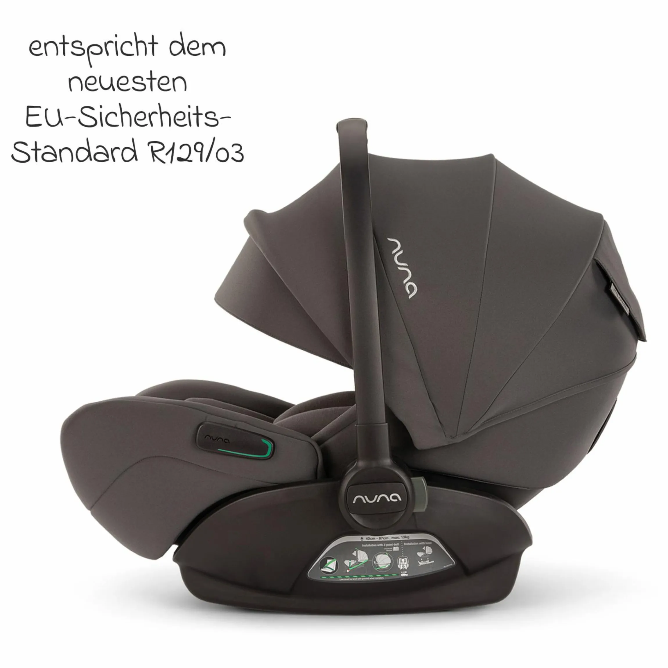 Babyschale ARRA flex i-Size ab Geburt bis 13 kg (40 cm - 87 cm) Liegeposition 157° inkl. Sitzverkleinerer & Sonnenverdeck nur 3,9 kg - Thunder