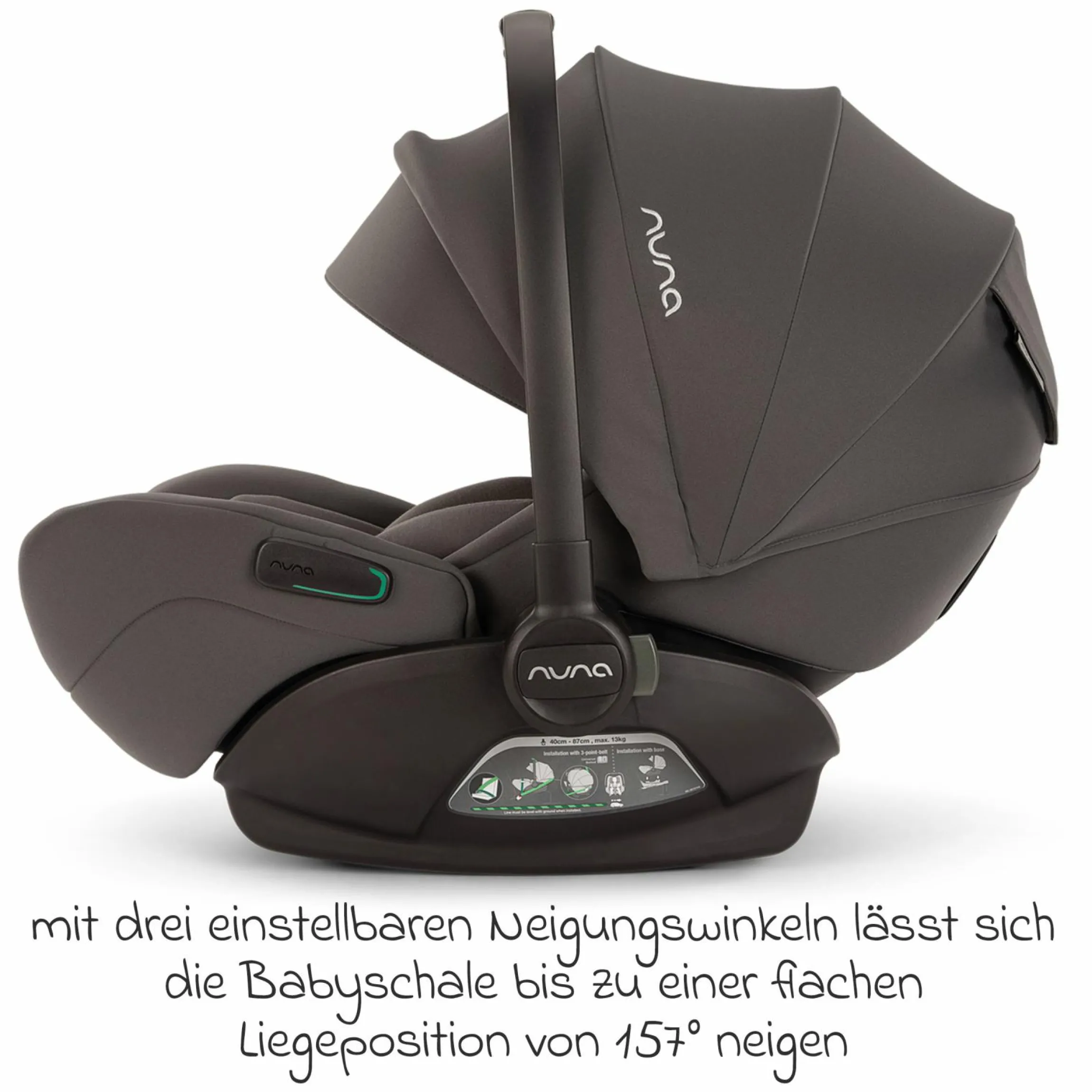 Babyschale ARRA flex i-Size ab Geburt bis 13 kg (40 cm - 87 cm) Liegeposition 157° inkl. Sitzverkleinerer & Sonnenverdeck nur 3,9 kg - Thunder