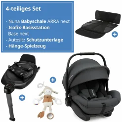Babyschale ARRA next inkl. Base next ab Geburt bis 13 kg (40 cm - 85 cm) inkl. Sitzverkleinerer, Sonnenverdeck, Polsterschutz, Spieltier nur 3,5 kg - Ocean