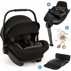 Babyschale ARRA next inkl. Base next ab Geburt bis 13 kg (40 cm - 85 cm) inkl. Sitzverkleinerer, Sonnenverdeck, Polsterschutz, Spieltier nur 3,5 kg - Caviar
