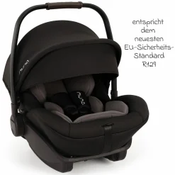 Babyschale ARRA next inkl. Base next ab Geburt bis 13 kg (40 cm - 85 cm) inkl. Sitzverkleinerer, Sonnenverdeck, Polsterschutz, Spieltier nur 3,5 kg - Caviar
