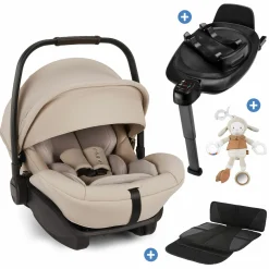 Babyschale ARRA next inkl. Base next ab Geburt bis 13 kg (40 cm - 85 cm) inkl. Sitzverkleinerer, Sonnenverdeck, Polsterschutz, Spieltier nur 3,5 kg - Biscotti