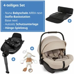 Babyschale ARRA next inkl. Base next ab Geburt bis 13 kg (40 cm - 85 cm) inkl. Sitzverkleinerer, Sonnenverdeck, Polsterschutz, Spieltier nur 3,5 kg - Biscotti