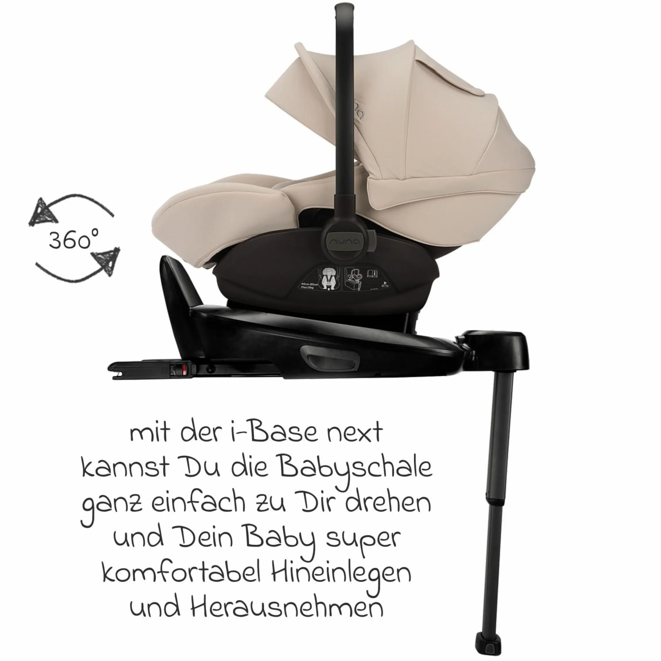 Babyschale ARRA next inkl. Base next ab Geburt bis 13 kg (40 cm - 85 cm) inkl. Sitzverkleinerer, Sonnenverdeck, Polsterschutz, Spieltier nur 3,5 kg - Biscotti