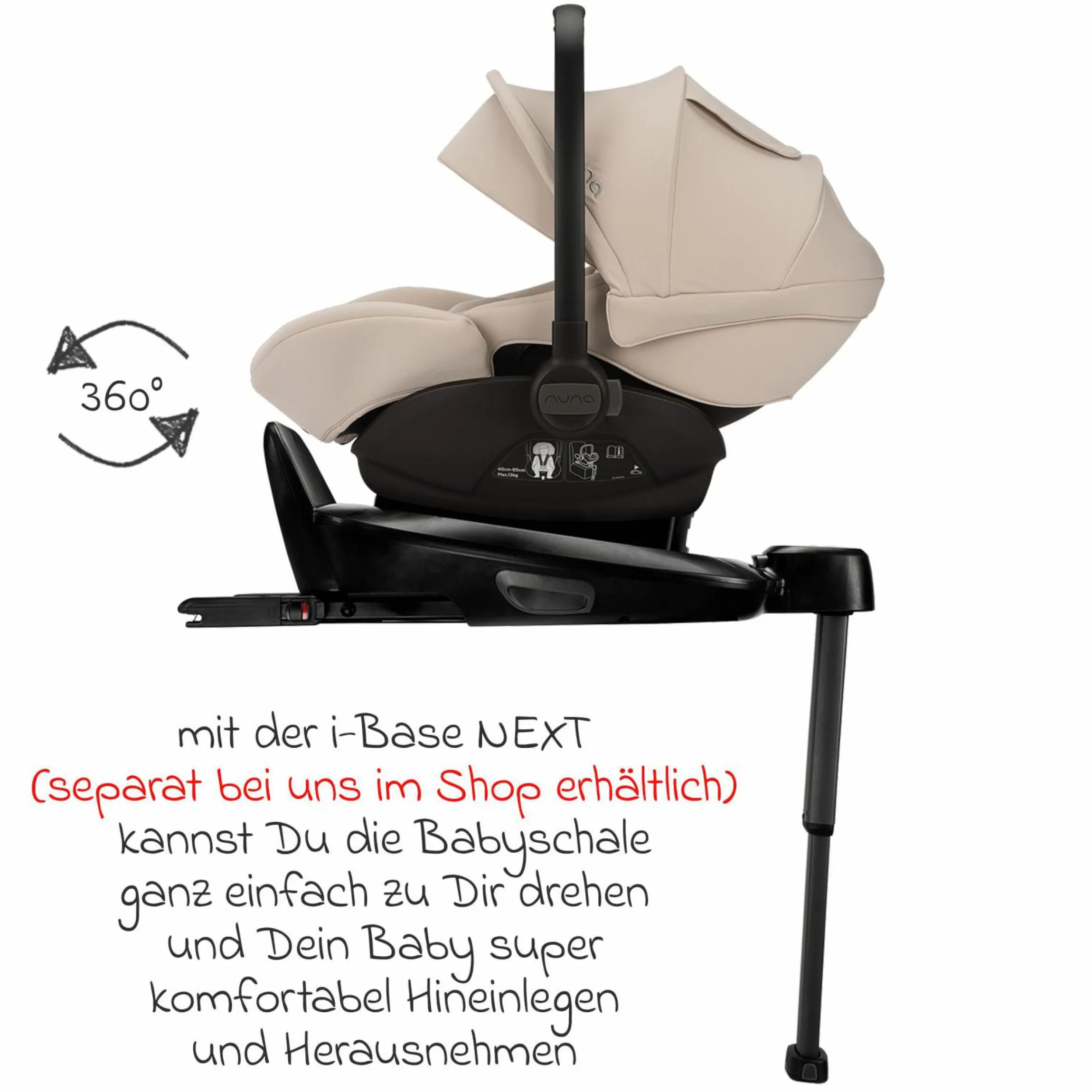 Babyschale ARRA next i-Size ab Geburt bis 13 kg (40 cm - 85 cm) Liegeposition 157° inkl. Sitzverkleinerer & Sonnenverdeck nur 3,5 kg - Biscotti