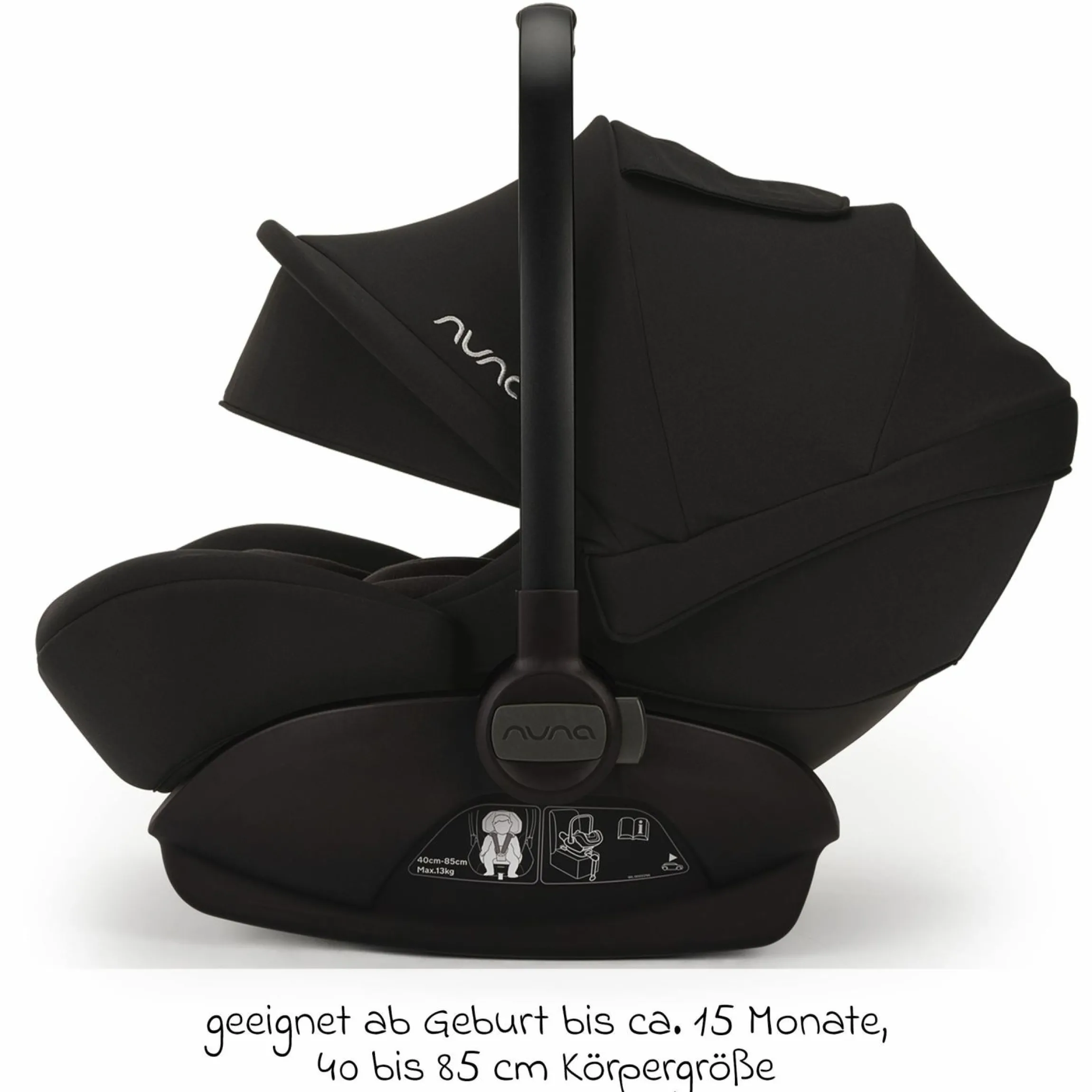 Babyschale ARRA next i-Size ab Geburt bis 13 kg (40 cm - 85 cm) Liegeposition 157° inkl. Sitzverkleinerer & Sonnenverdeck nur 3,5 kg - Caviar