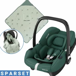 Babyschale CabrioFix i-Size ab Geburt - 12 Monate (40-75 cm) & Sitzverkleinerer, Sonnenverdeck inkl. Einschlagedecke Pusteblume - Essential Green - Kollektion 2025