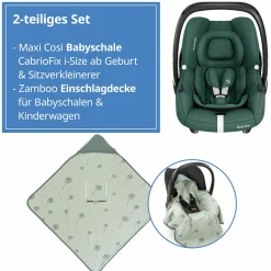 Babyschale CabrioFix i-Size ab Geburt - 12 Monate (40-75 cm) & Sitzverkleinerer, Sonnenverdeck inkl. Einschlagedecke Pusteblume - Essential Green - Kollektion 2025