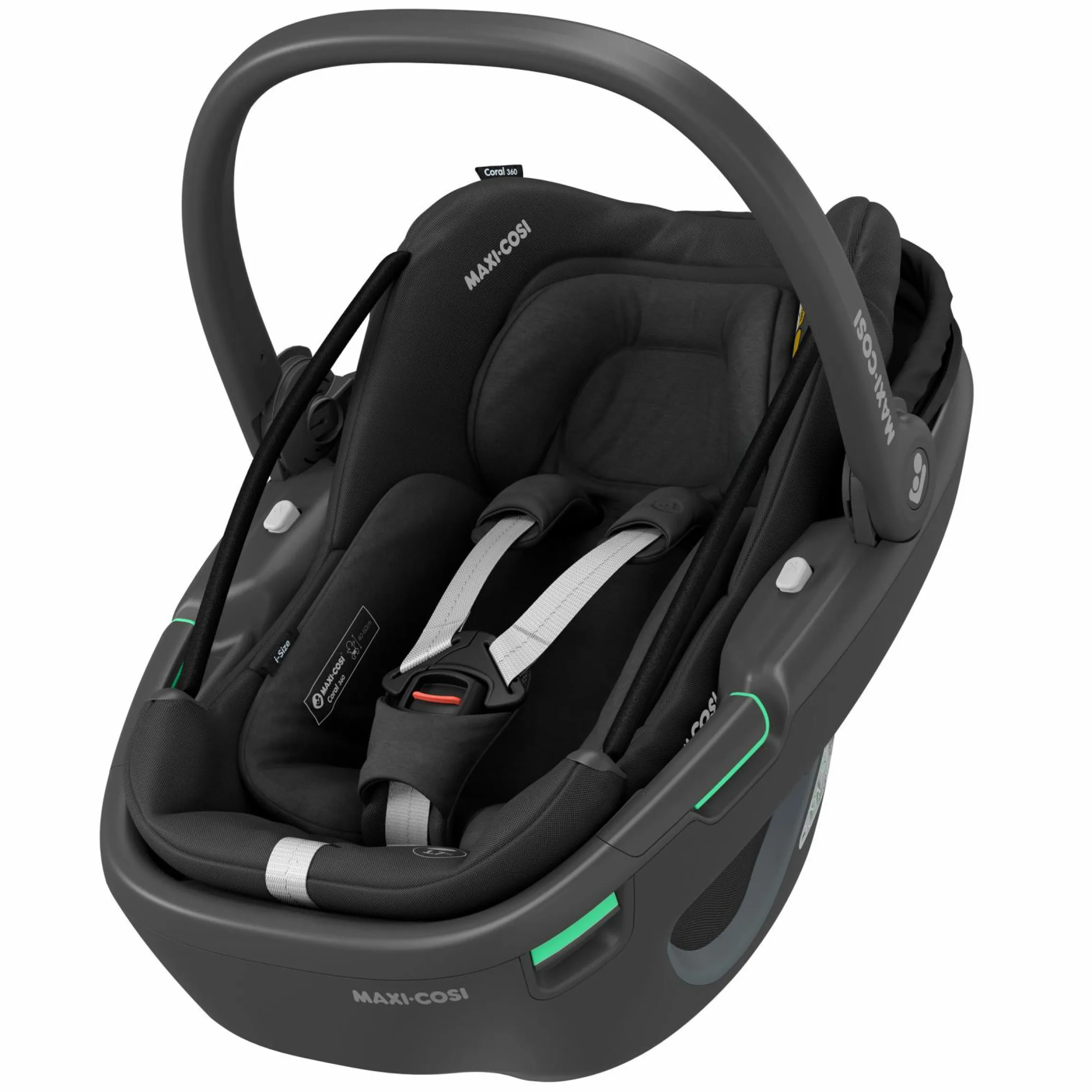 Babyschale Coral 360 i-Size ab Geburt bis 12 kg (40 cm - 75 cm) mit Soft Carrier & Sonnenverdeck - Essential Black