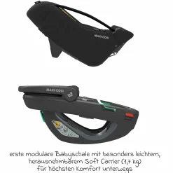 Babyschale Coral 360 i-Size ab Geburt bis 12 kg (40 cm - 75 cm) mit Soft Carrier & Sonnenverdeck - Essential Black