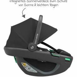 Babyschale Coral 360 i-Size ab Geburt bis 12 kg (40 cm - 75 cm) mit Soft Carrier & Sonnenverdeck - Essential Black
