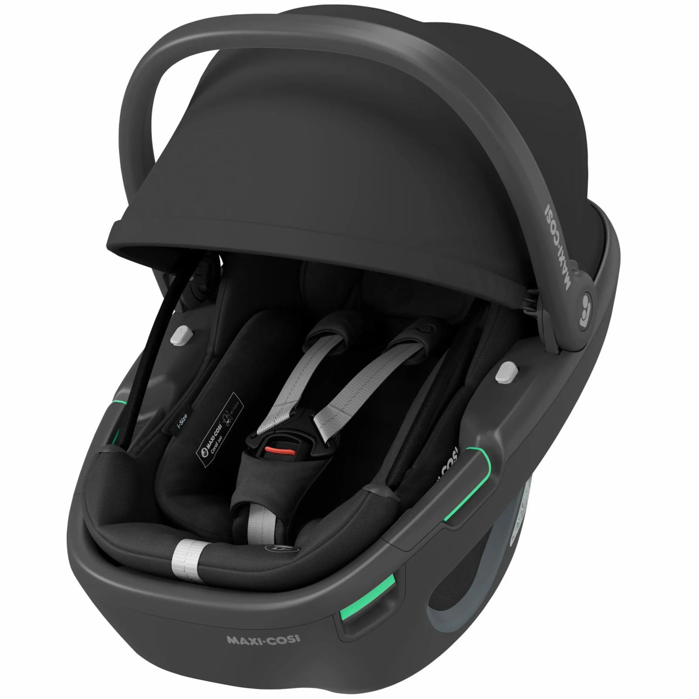 Babyschale Coral 360 i-Size ab Geburt bis 12 kg (40 cm - 75 cm) mit Soft Carrier & Sonnenverdeck - Essential Black