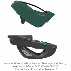 Babyschale Coral 360 i-Size ab Geburt bis 12 kg (40 cm - 75 cm) mit Soft Carrier & Sonnenverdeck - Essential Green