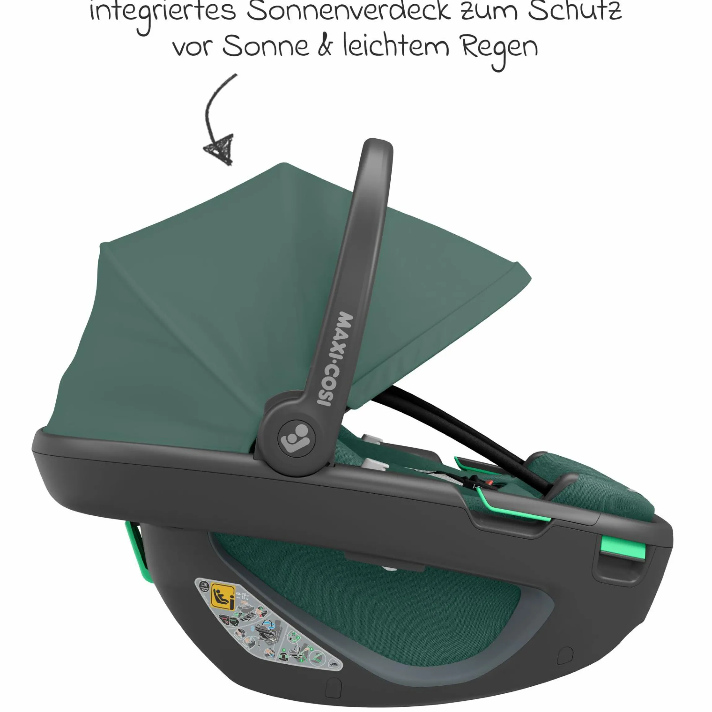 Babyschale Coral 360 i-Size ab Geburt bis 12 kg (40 cm - 75 cm) mit Soft Carrier & Sonnenverdeck - Essential Green