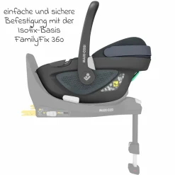 Babyschale Pebble 360 i-Size drehbar ab Geburt - 15 Monate (40 cm - 83 cm) inkl. Isofix-Basis FamilyFix 360 & Rückenlehnenschutz - Essential Graphite