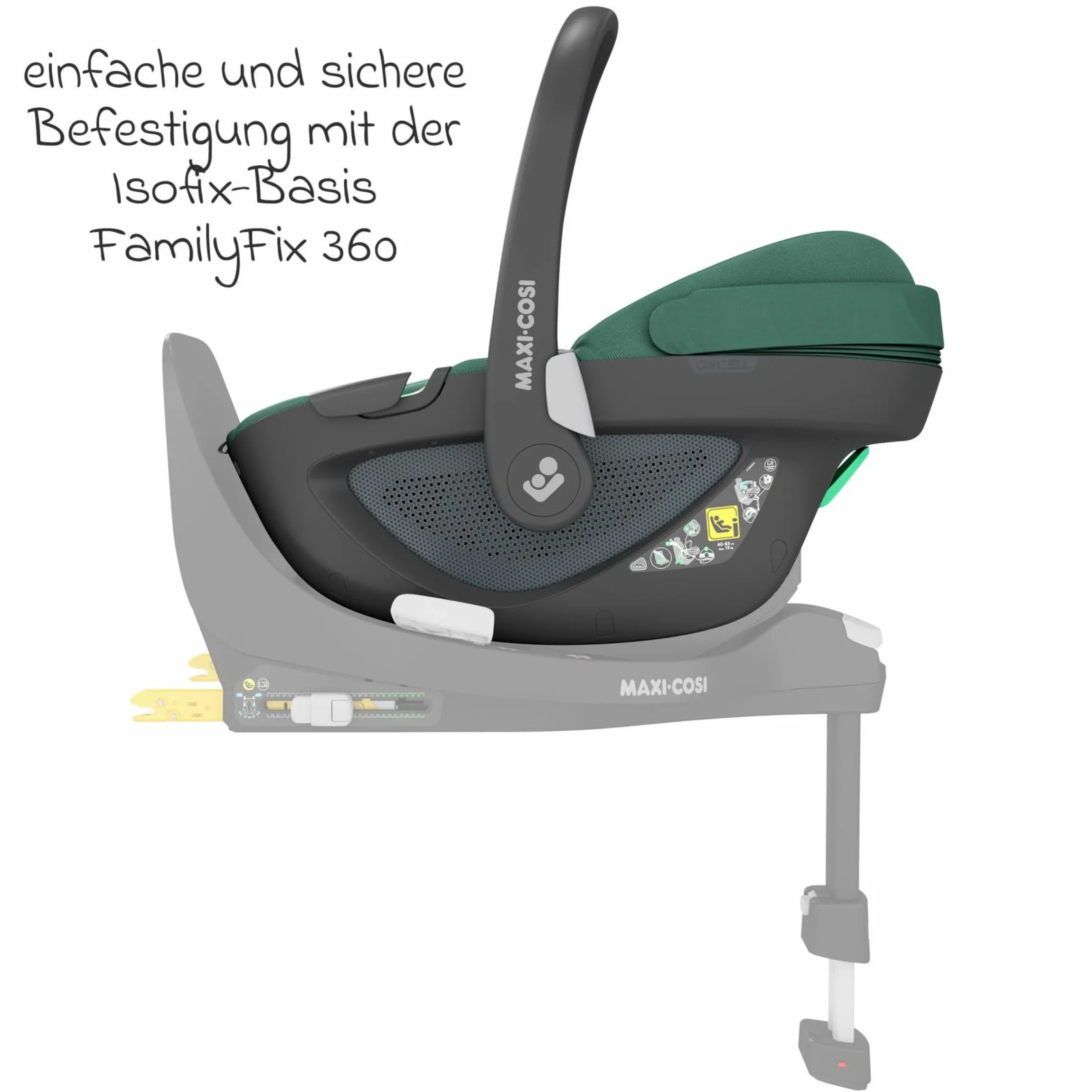Babyschale Pebble 360 i-Size drehbar ab Geburt - 15 Monate (40 cm - 83 cm) inkl. Isofix-Basis FamilyFix 360, Schutzunterlage & Schmusetuch - Essential Green - Kollektion 2025