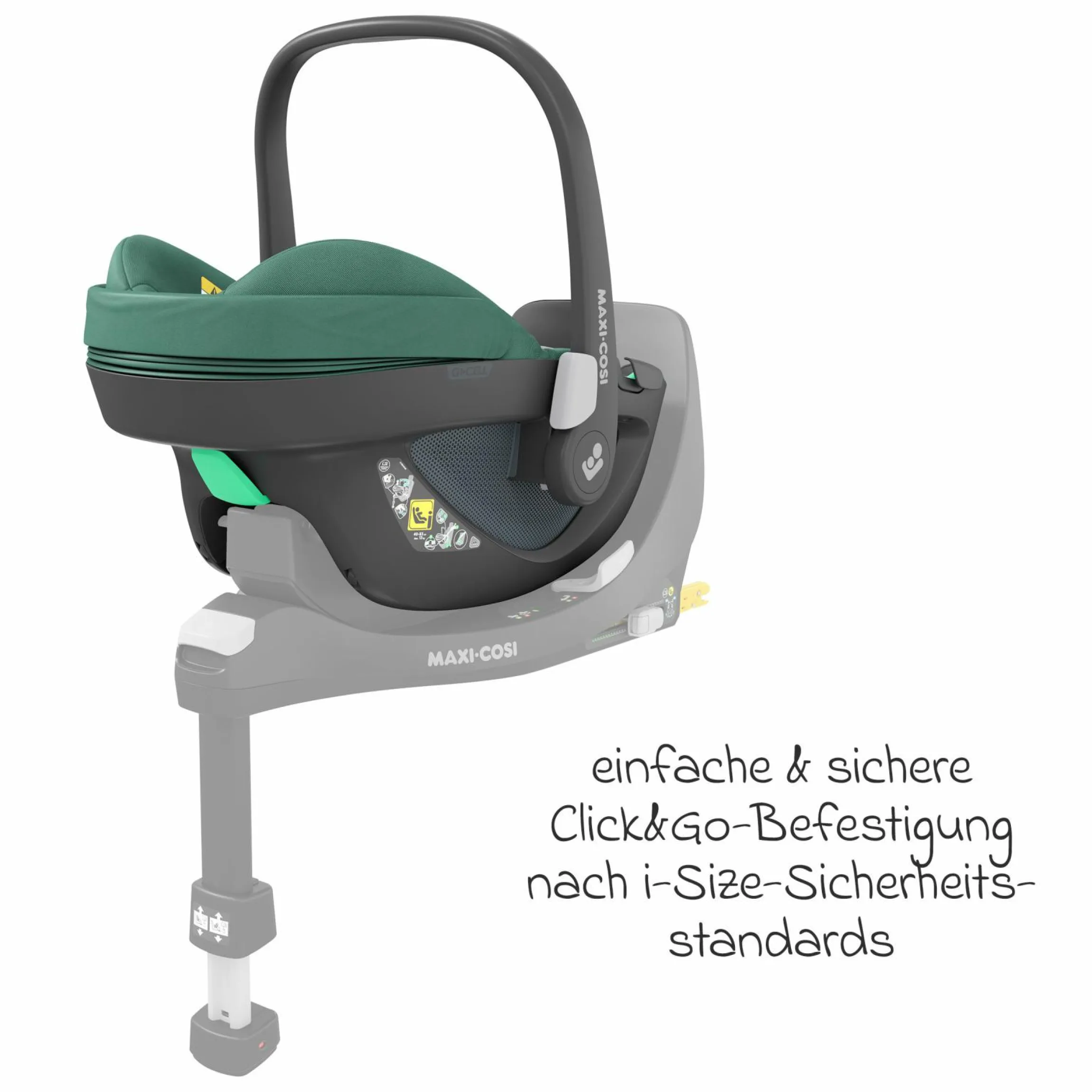 Babyschale Pebble 360 i-Size drehbar ab Geburt - 15 Monate (40 cm - 83 cm) inkl. Isofix-Basis FamilyFix 360, Schutzunterlage & Schmusetuch - Essential Green - Kollektion 2025