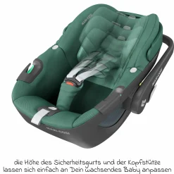 Babyschale Pebble 360 i-Size drehbar ab Geburt - 15 Monate (40 cm - 83 cm) inkl. Isofix-Basis FamilyFix 360, Schutzunterlage & Schmusetuch - Essential Green - Kollektion 2025