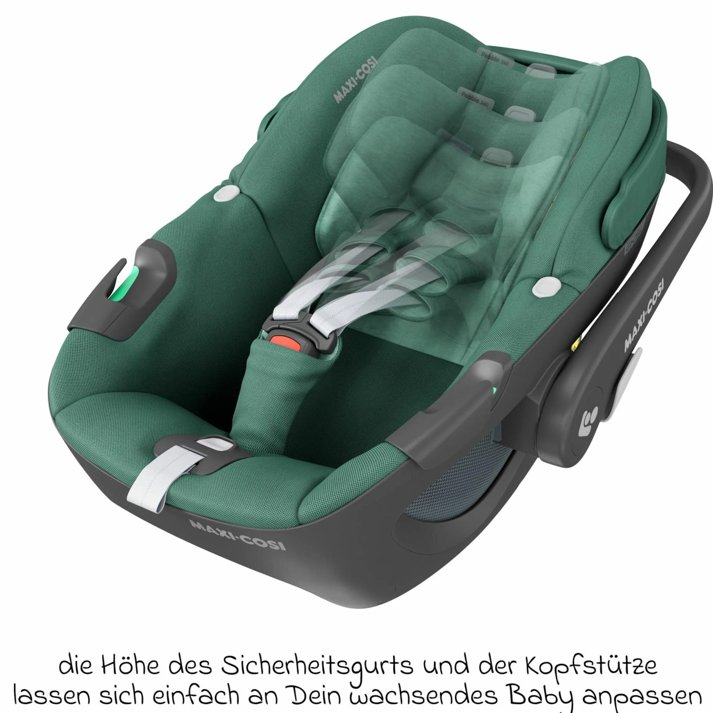 Babyschale Pebble 360 i-Size drehbar ab Geburt - 15 Monate (40 cm - 83 cm) inkl. Isofix-Basis FamilyFix 360, Schutzunterlage & Schmusetuch - Essential Green - Kollektion 2025