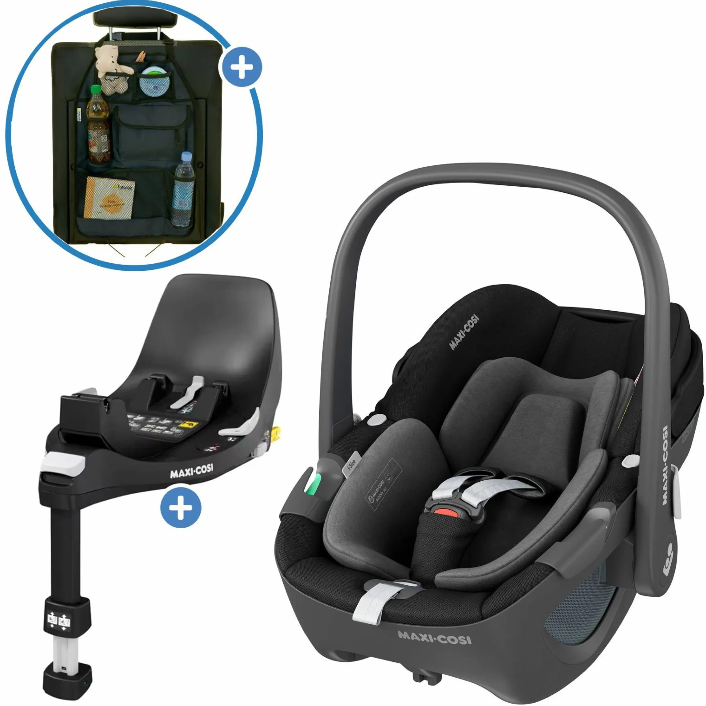 Babyschale Pebble 360 i-Size drehbar ab Geburt - 15 Monate (40 cm - 83 cm) inkl. Isofix-Basis FamilyFix 360 & Rückenlehnenschutz - Essential Black