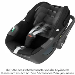 Babyschale Pebble 360 i-Size drehbar ab Geburt - 15 Monate (40 cm - 83 cm) inkl. Isofix-Basis FamilyFix 360 & Rückenlehnenschutz - Essential Black