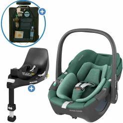 Babyschale Pebble 360 i-Size drehbar ab Geburt - 15 Monate (40 cm - 83 cm) inkl. Isofix-Basis FamilyFix 360 & Rückenlehnenschutz - Essential Green