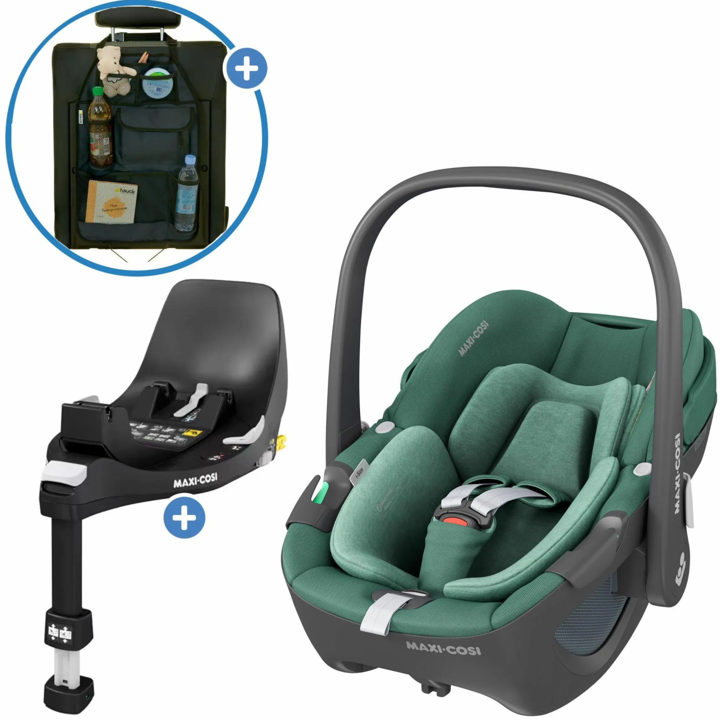 Babyschale Pebble 360 i-Size drehbar ab Geburt - 15 Monate (40 cm - 83 cm) inkl. Isofix-Basis FamilyFix 360 & Rückenlehnenschutz - Essential Green